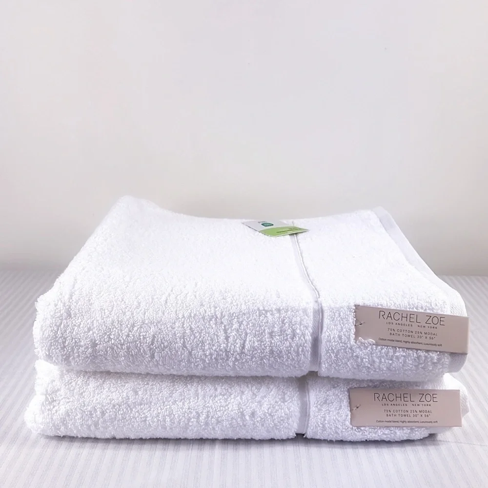 Rachel Zoe Bath Towel Set White 2 PCS Cotton Modal NEW